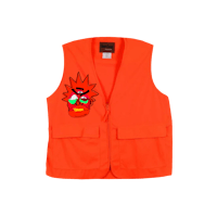 an orange vest with a skull embroidered on it