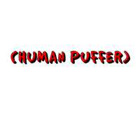 the word human puffer on a black background